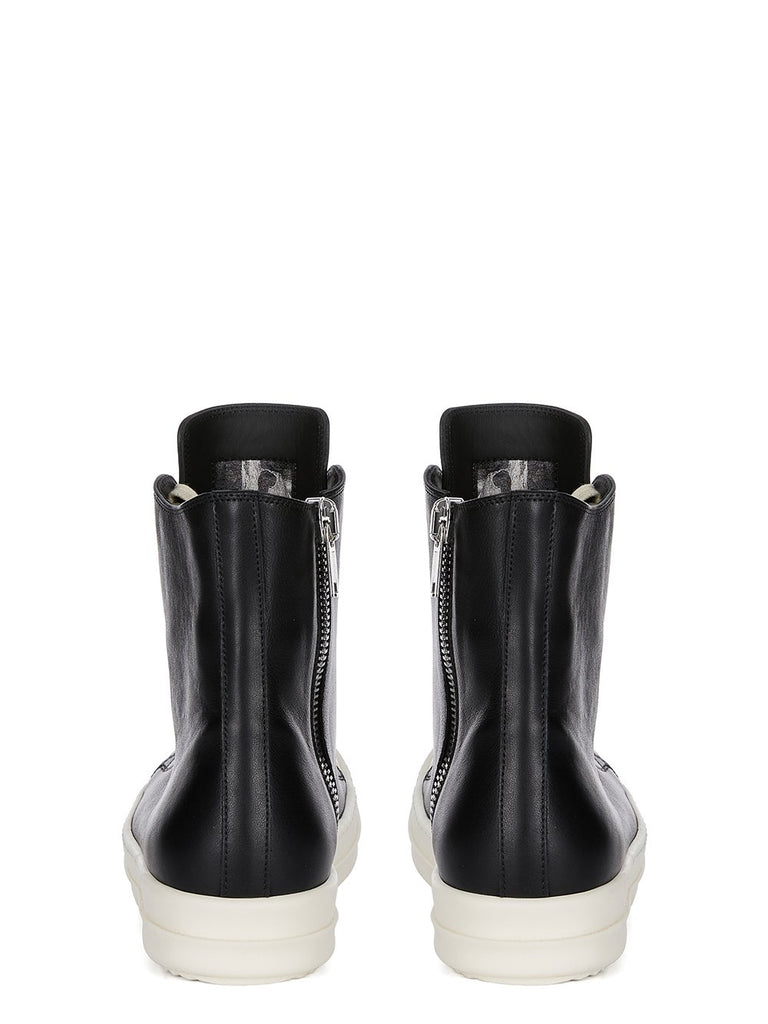 RICK OWENS SS25 HOLLYWOOD SNEAKERS IN BLACK AND MILK FULL GRAIN LEATHER