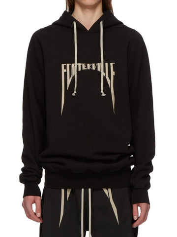 RICK OWENS FW24 PORTERVILLE RUNWAY OVERSIZED HOODIE IN BLACK/PEARL FURKA SWEATSHIRT