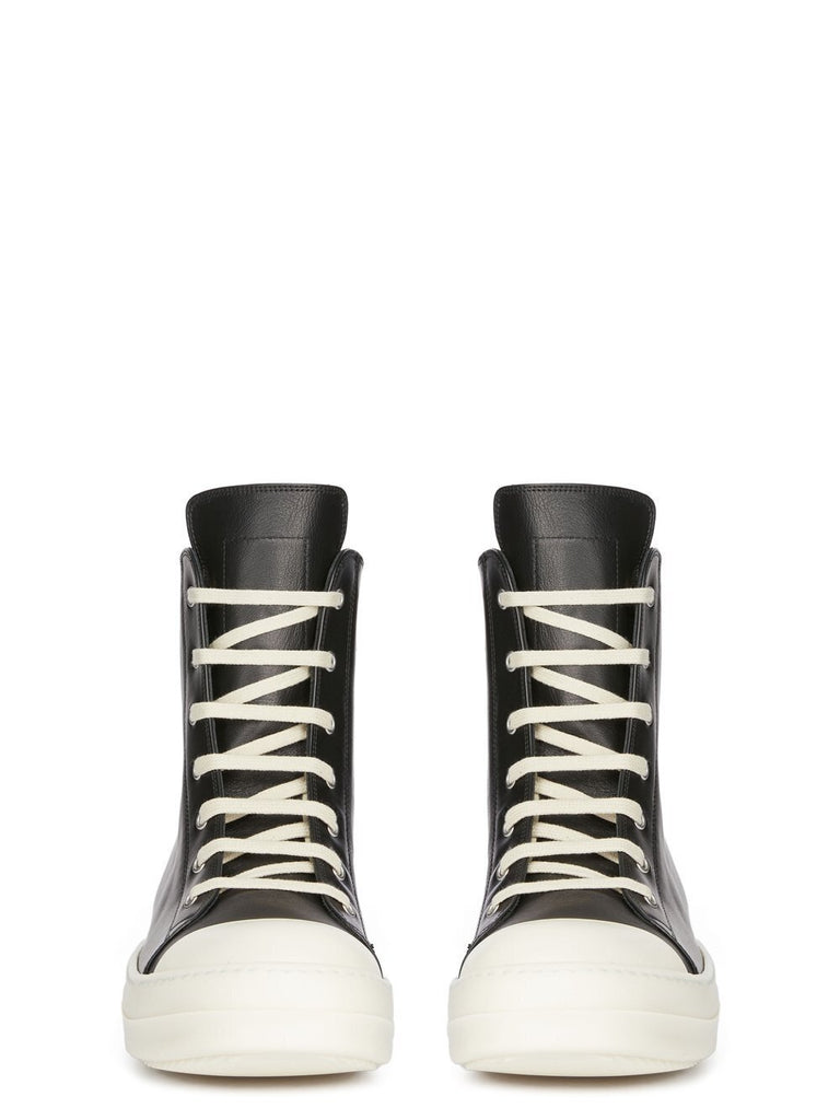 RICK OWENS FW23 LUXOR SNEAKERS IN BLACK AND MILK FULL GRAIN LEATHER