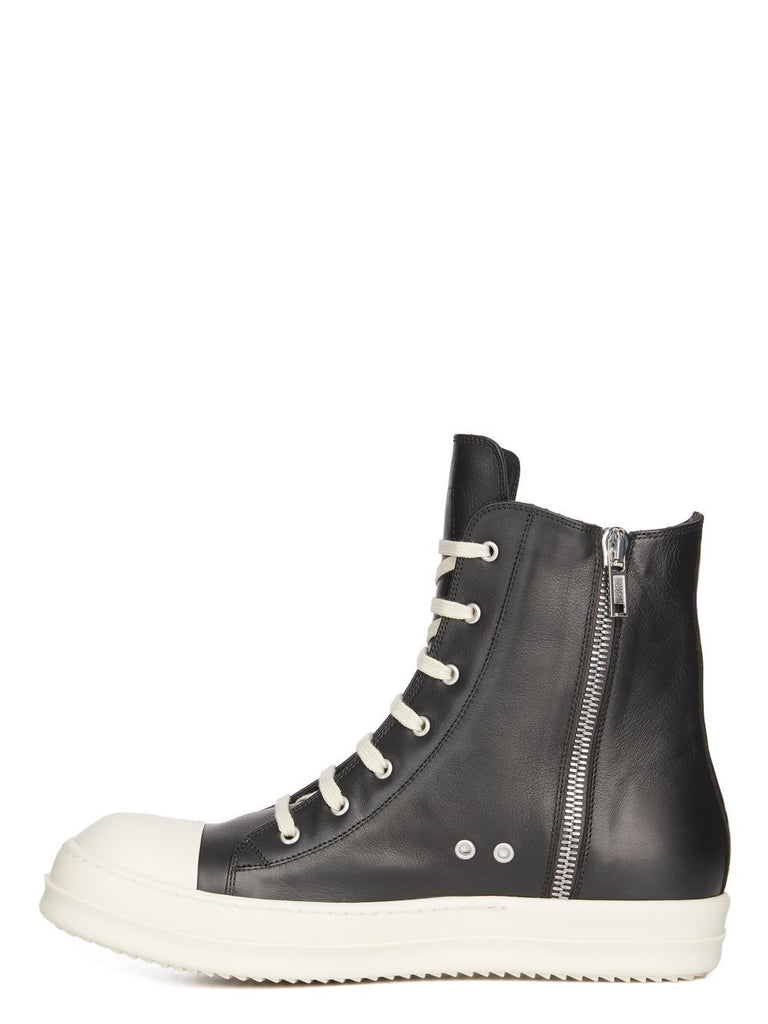 RICK OWENS FW23 LUXOR SNEAKERS IN BLACK AND MILK FULL GRAIN LEATHER
