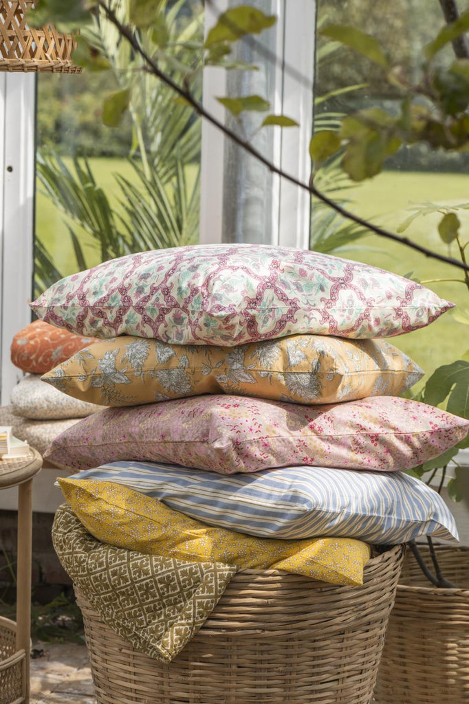Cushion cover Anne mustard w/white and green flowers