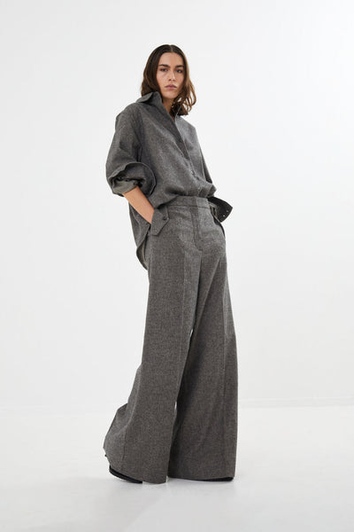 Rabens Saloner Inja Mini check wide leg pants I Coffee check