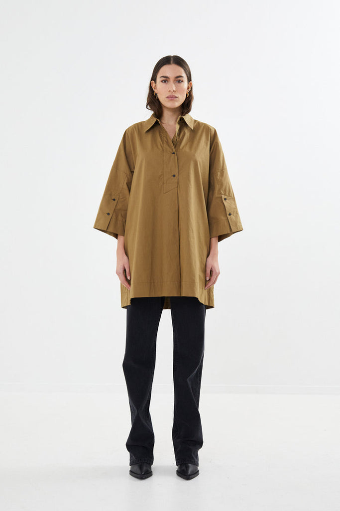 Rabens Saloner Lula Poplin tunic dress I Old moss