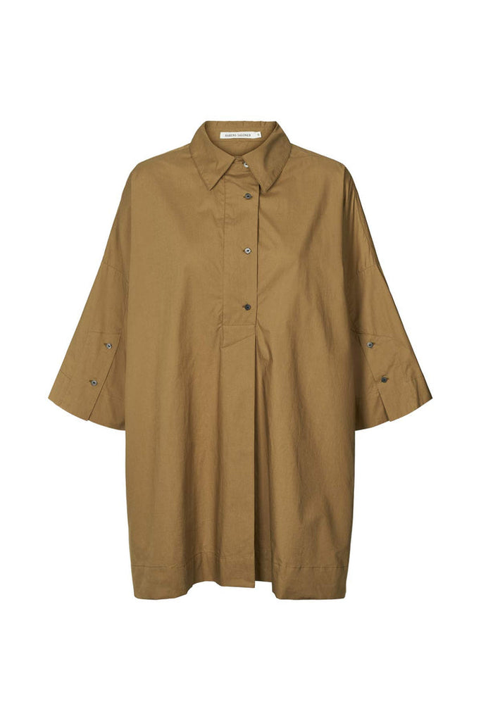 Rabens Saloner Lula Poplin tunic dress I Old moss