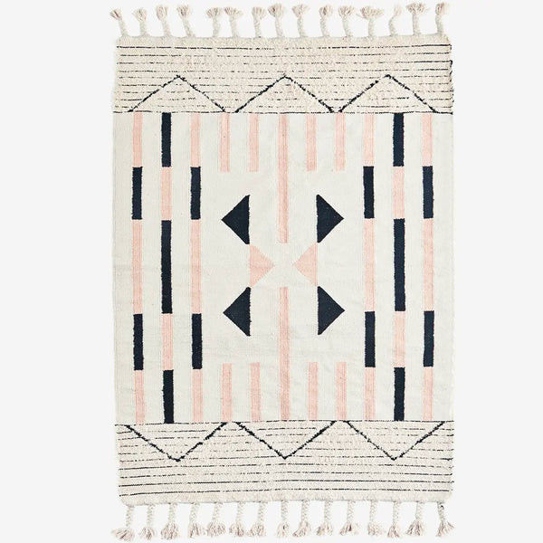 Handwoven frayed cotton rug