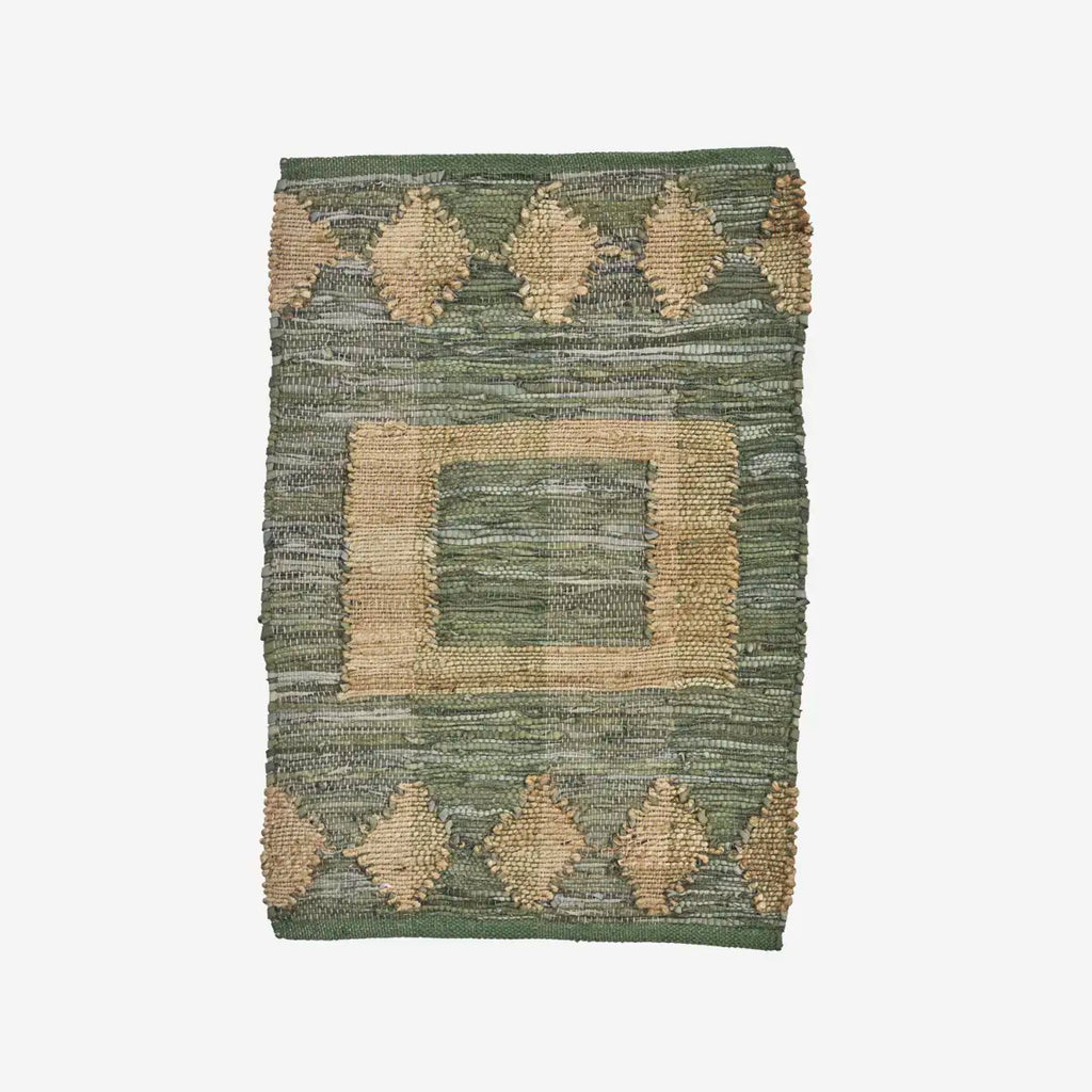 Madam Stoltz leather doormat w/jute green