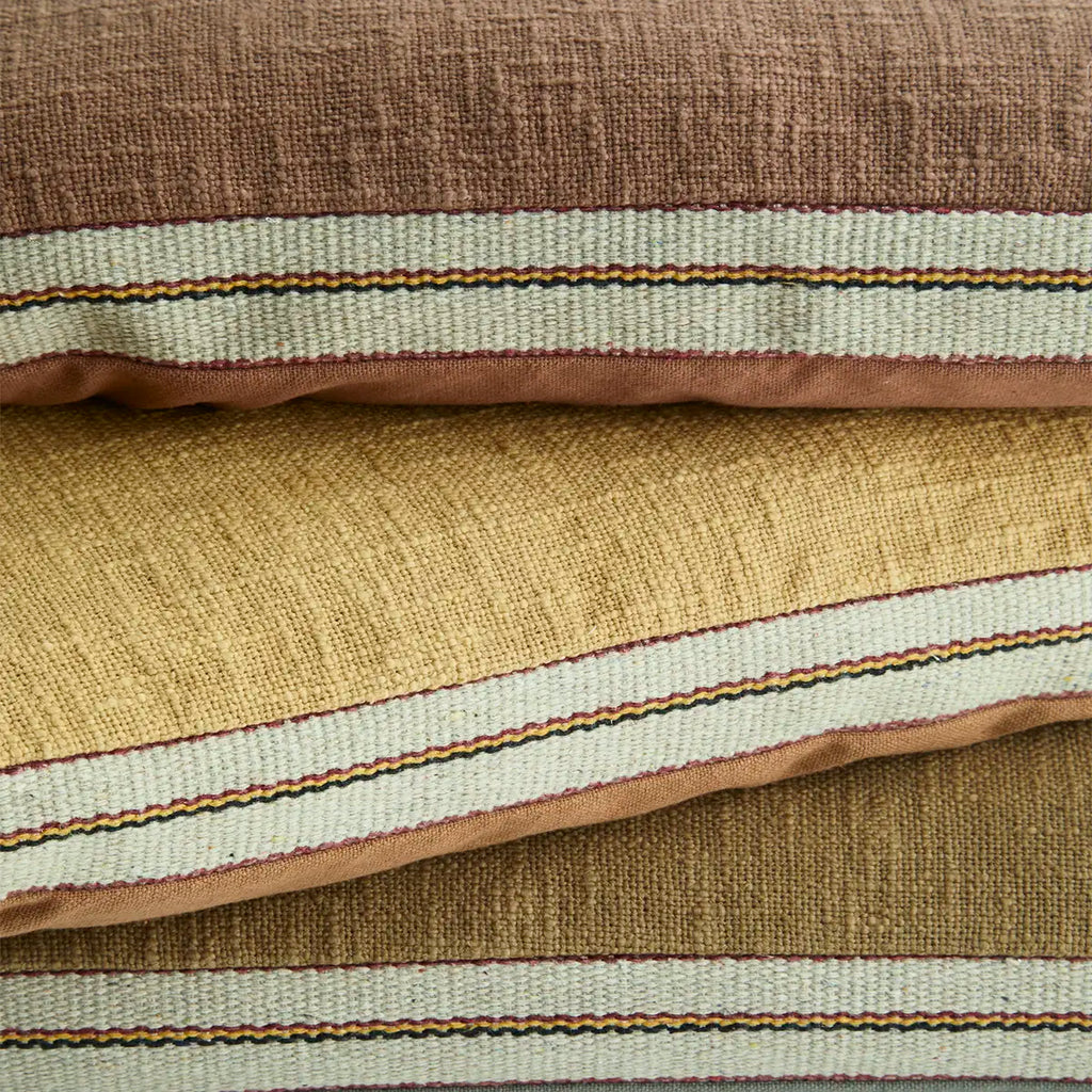 Madam Stoltz Striped Cotton chair pad - Tobacco, grey, off white