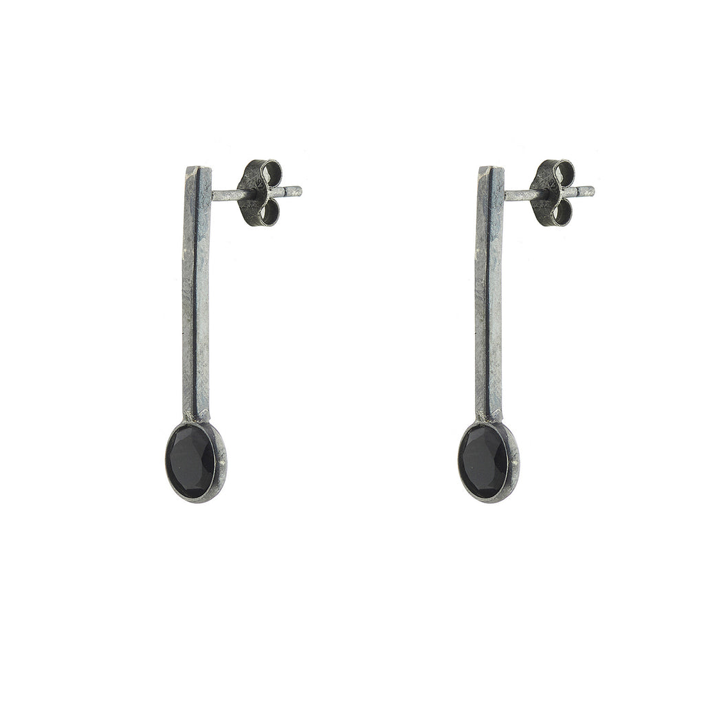 925 Oxidised Silver stud drop Onyx Earrings