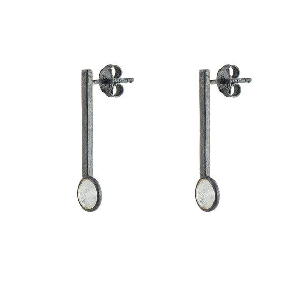 925 Oxidised Silver Stud Drop Moonstone Earrings