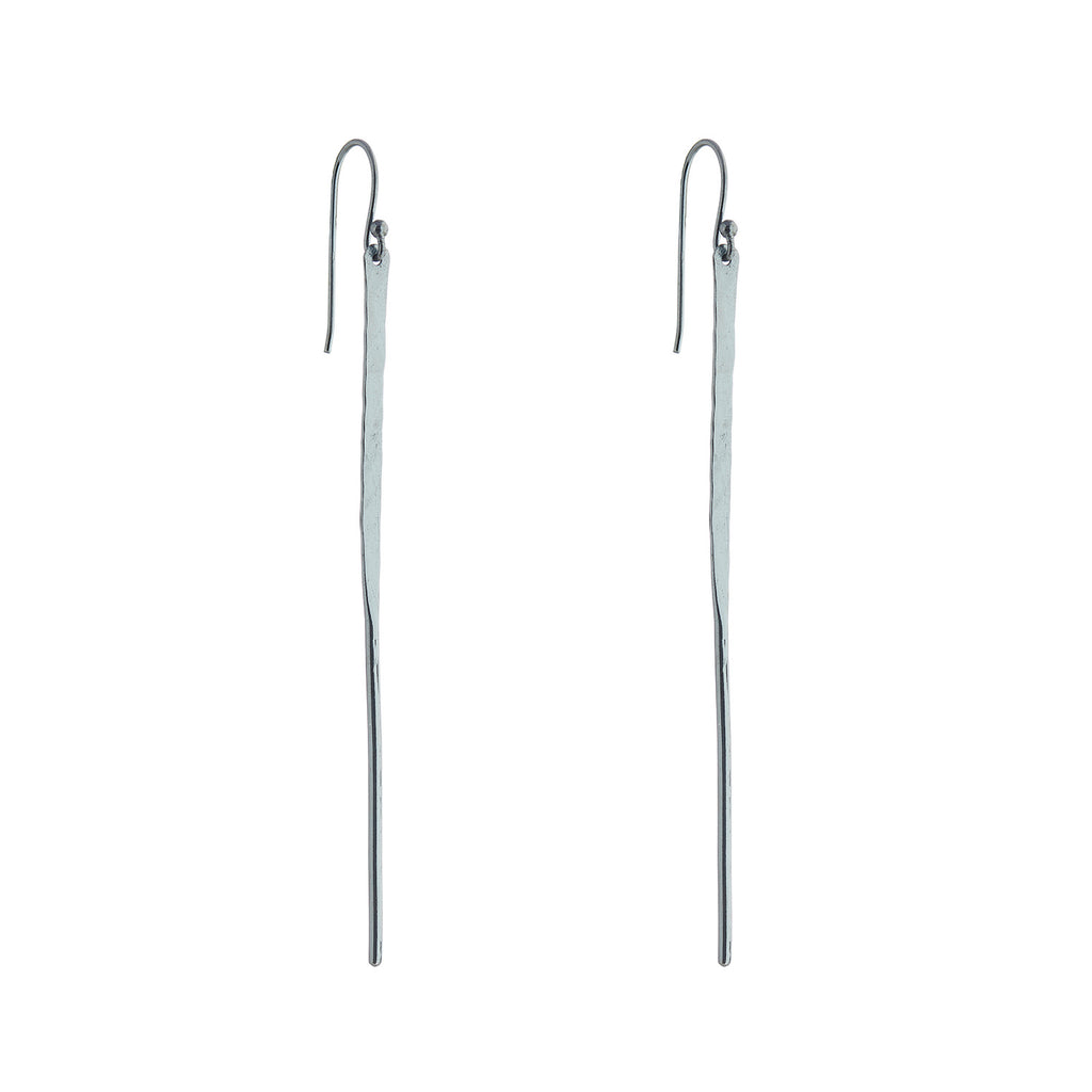 Long hammered oxidised silver post hook earrings