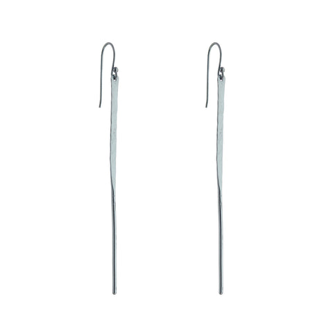 Long hammered oxidised silver post hook earrings