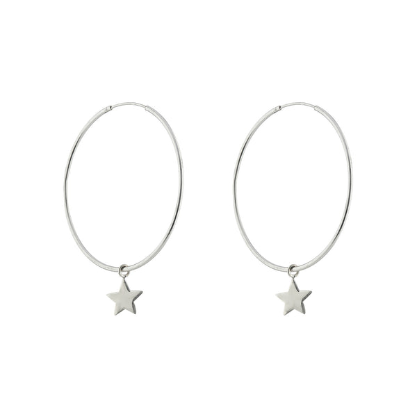 925 Silver Star Hoop Earrings - Medium