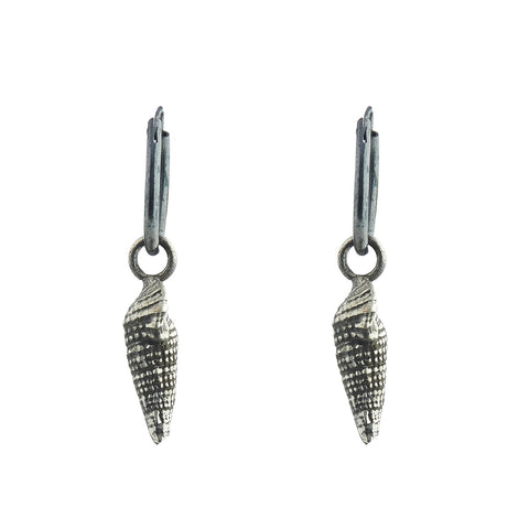 Small shell hoop earrings - oxidised silver