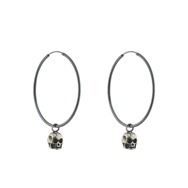 Skull Hoop Earrings - Silver