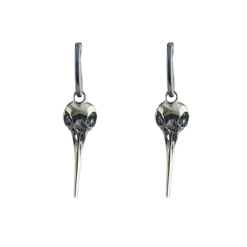 WDTS - Bird Skull Small Hoop Earrings - Oxidised