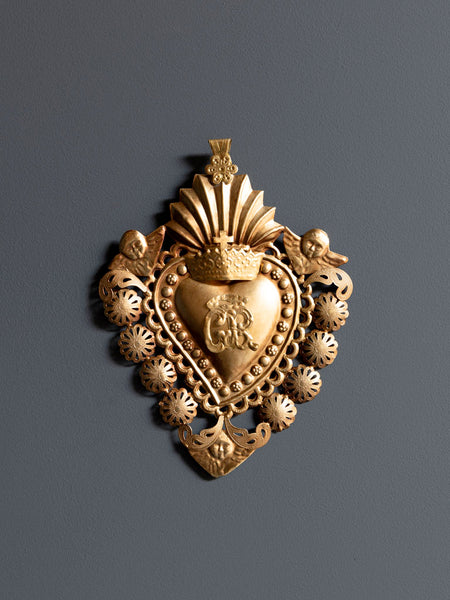 Hanging Ex Voto heart & angels gold