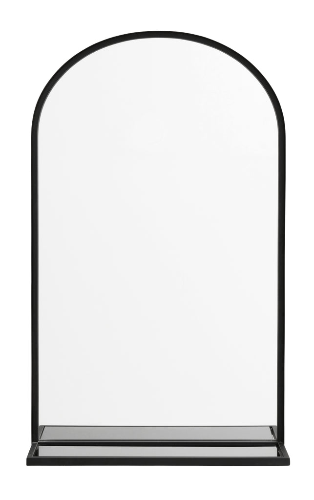 Black iron mirror with glass shelf