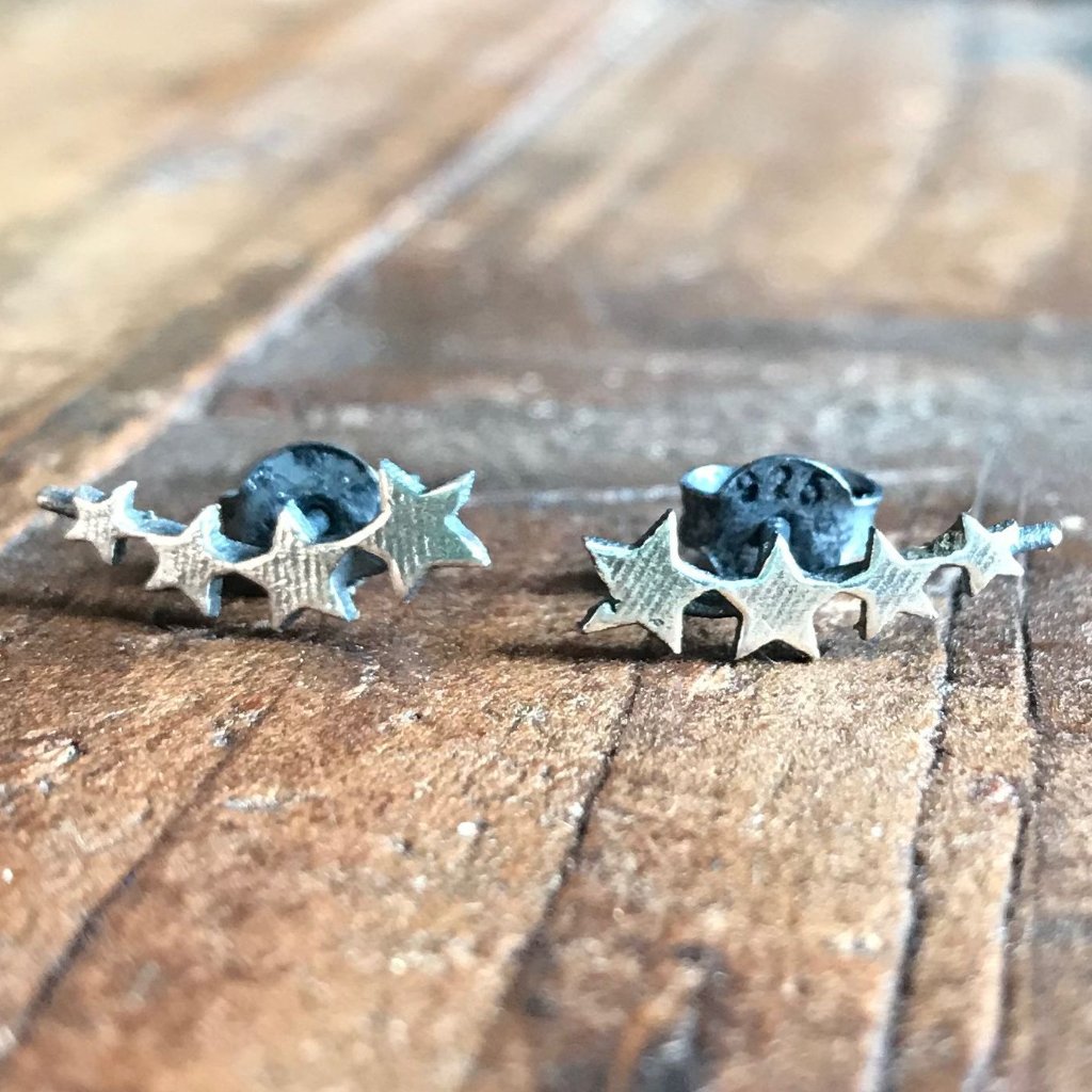 925 Oxidised Silver Multi star Studs