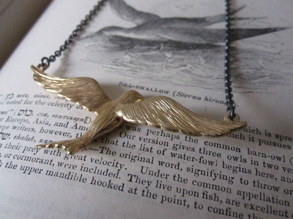 CollardManson 925 Flying Bird Necklace- Oxidised Silver/Gold Plated