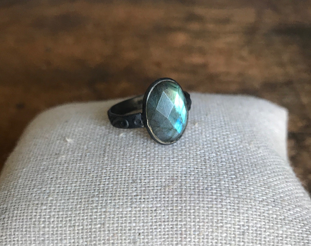 925 Oxidised Silver Oval Labradorite Ring