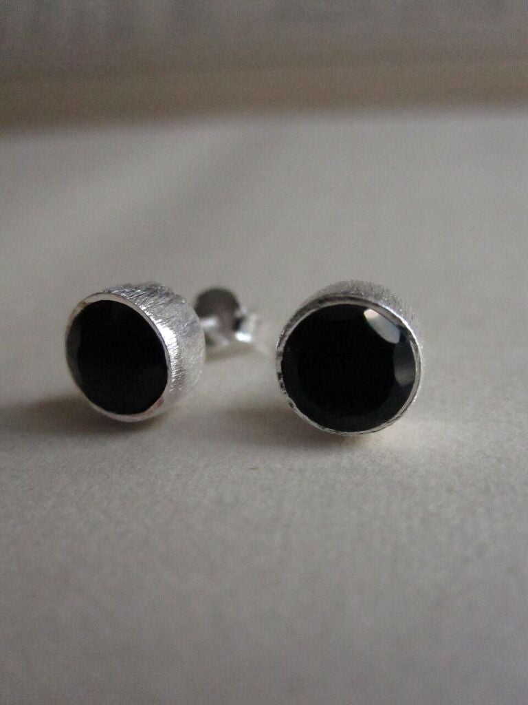 CollardManson 925 Silver Black Onyx Brushed Studs