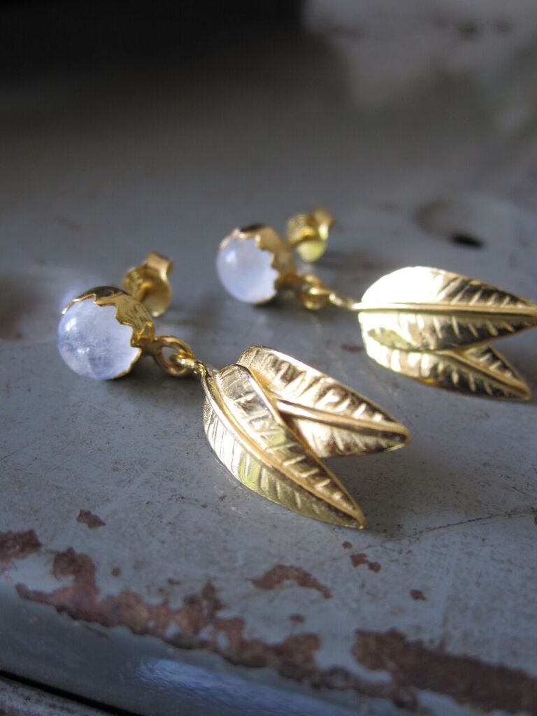 925 silver Gold plated Leaf Earrings