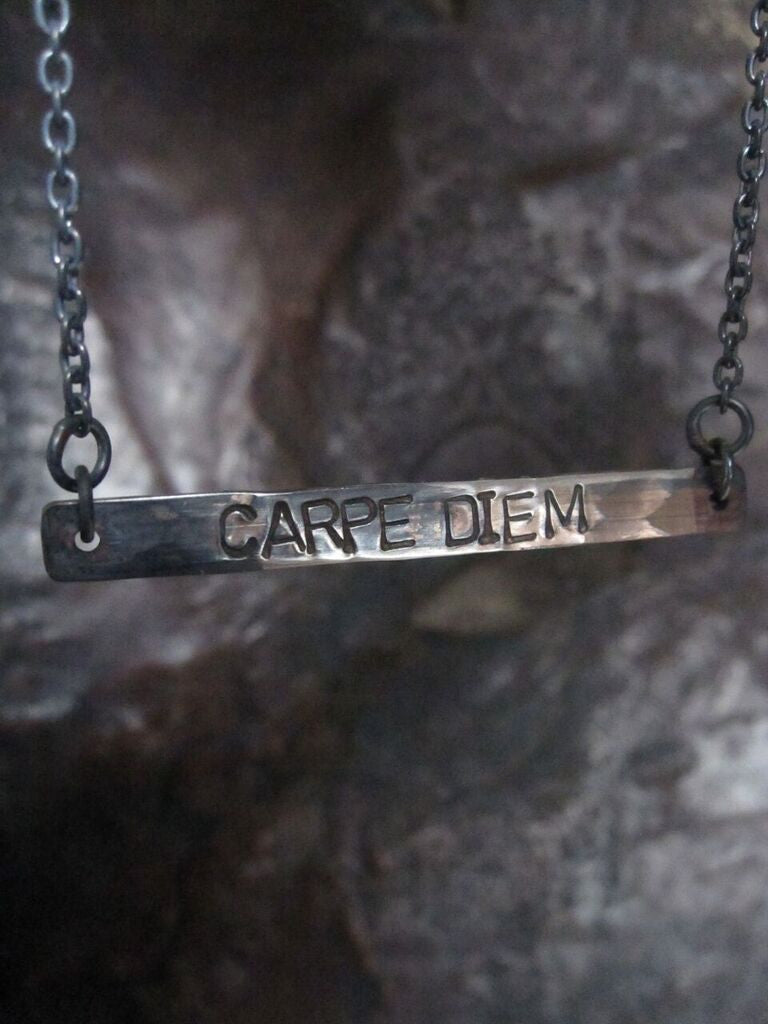 WDTS Sheffield Silver - Hand Hammered Short Necklace - CARPE DIEM - Mixed Finish