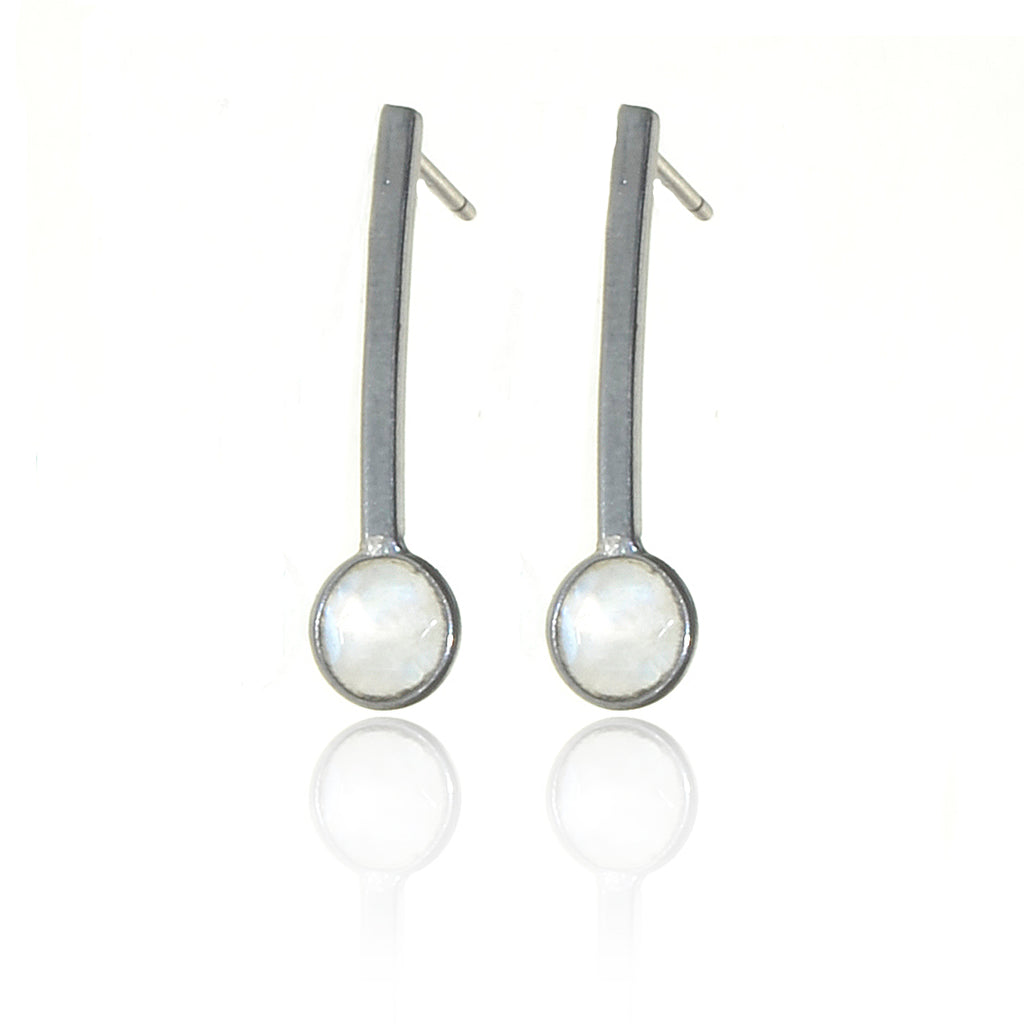 925 Oxidised Silver Stud Drop Moonstone Earrings