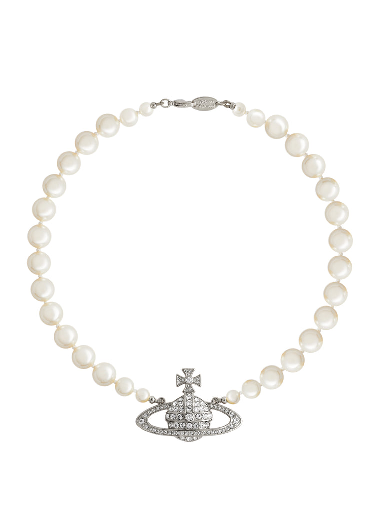 Vivienne Westwood One Row Pearl Bas Relief - Platinum / Cream / Crystal