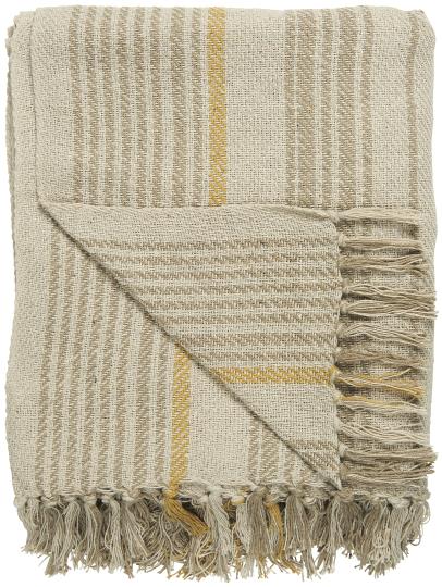 Throw cream w/beige and mustard stripes