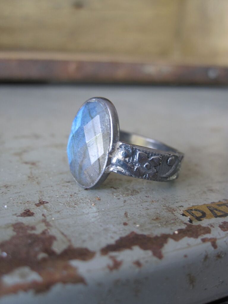 925 Oxidised Silver Oval Labradorite Ring