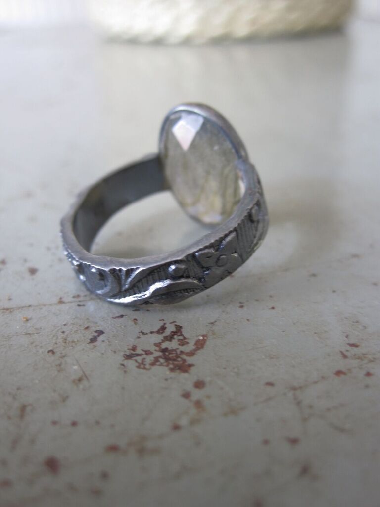 925 Oxidised Silver Oval Labradorite Ring