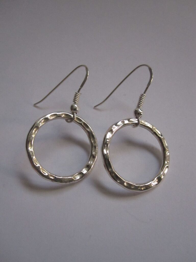925 Silver Hammered Circle Drop Earrings