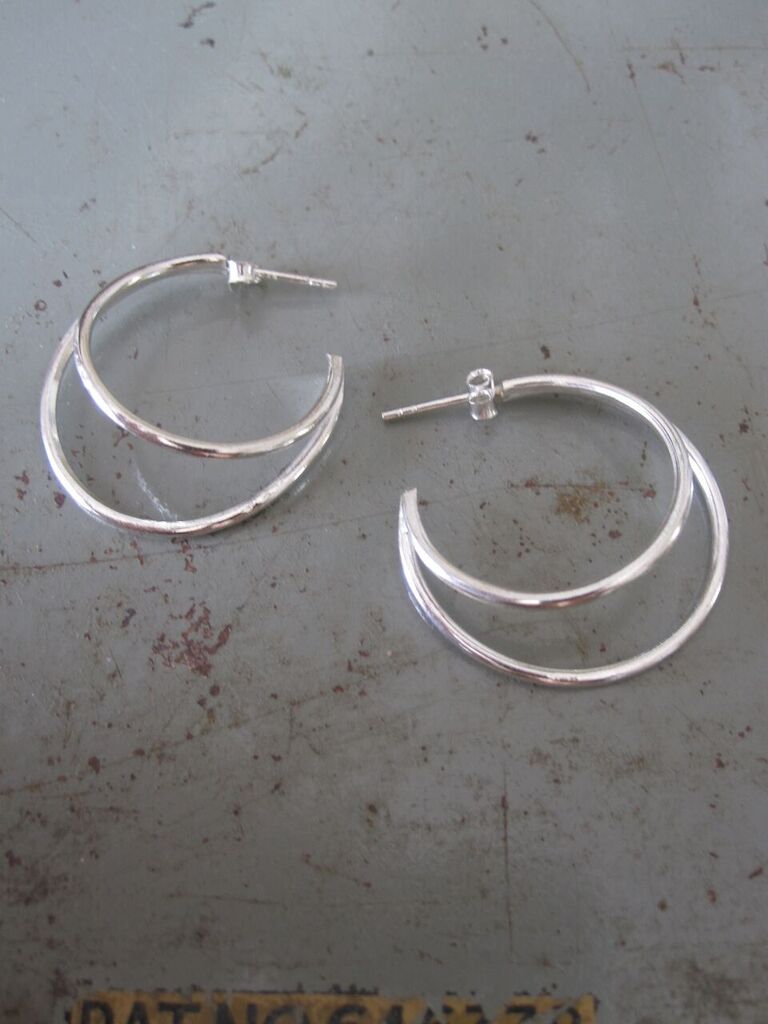 925 Silver Double Crescent Earrings