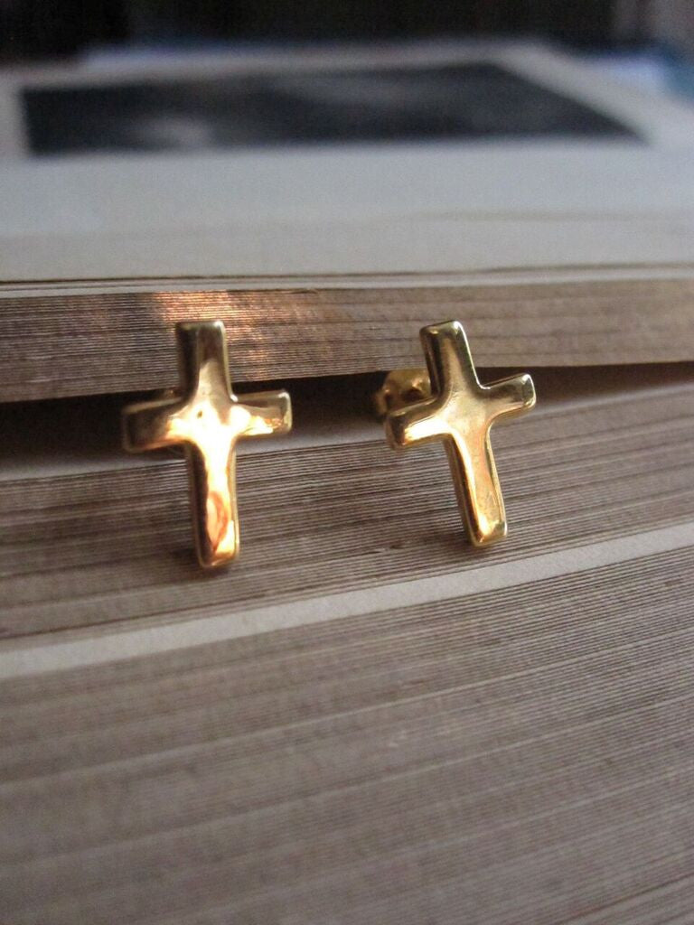 925 Silver Crucifix Studs- gold plated