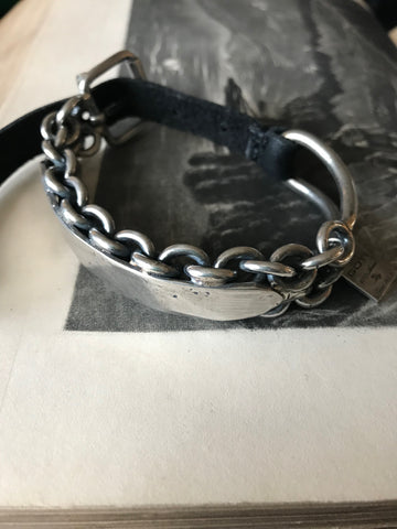 Goti 925 Oxidised Silver and leather bracelet BR521