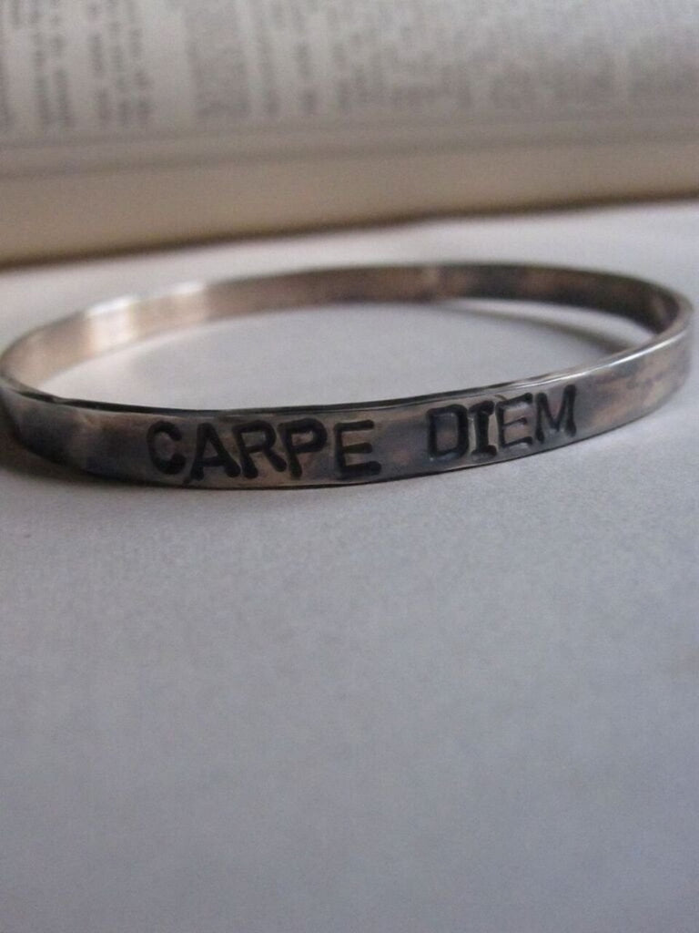 WDTS Silver - Hand Hammered Bangle - CARPE DIEM - Mixed Finish