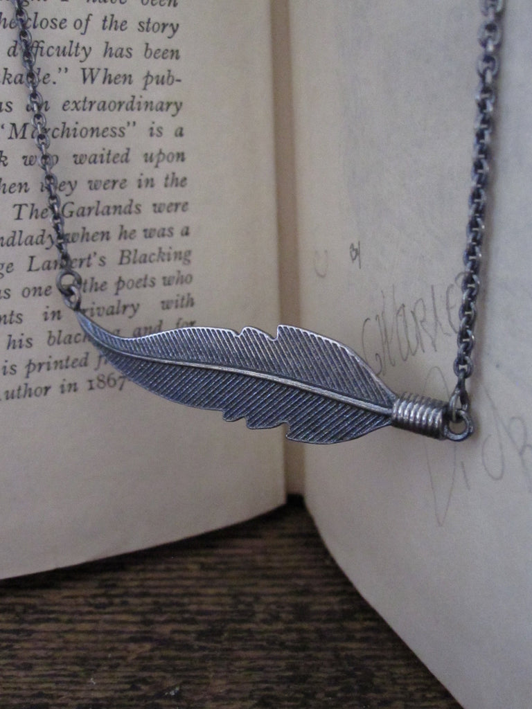 925 Silver horizontal Feather Necklace