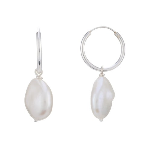 Pearl hoop earrings - small - silver