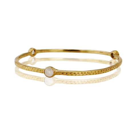 925 silver hammered tri stone bangle-gold plated