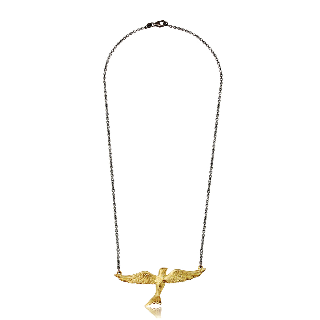 CollardManson 925 Flying Bird Necklace- Oxidised Silver/Gold Plated