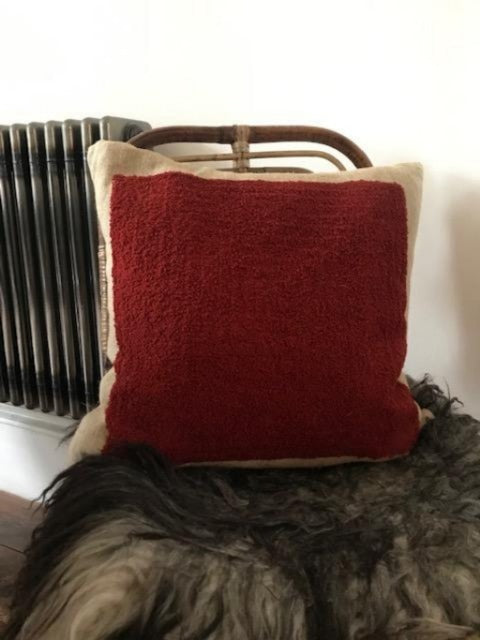 Red square embroidered cushion cover