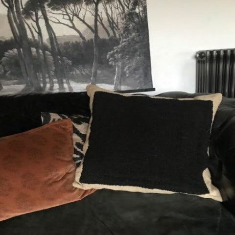 Black square embroidered cushion cover