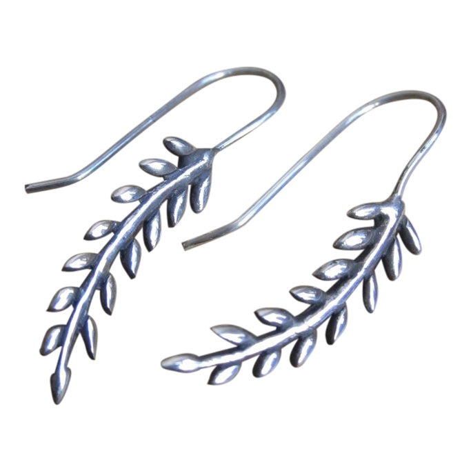 925 oxidised silver leafy drop earrings