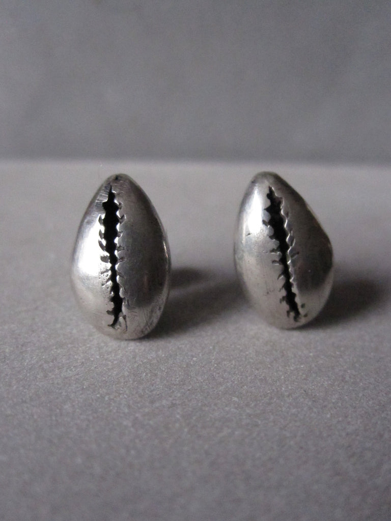 Cowrie shell Studs oxidised silver
