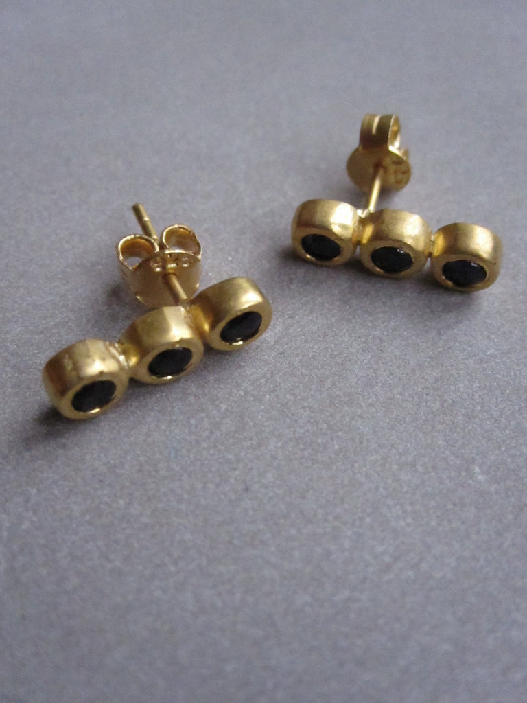 Triple Onyx Earrings - Gold