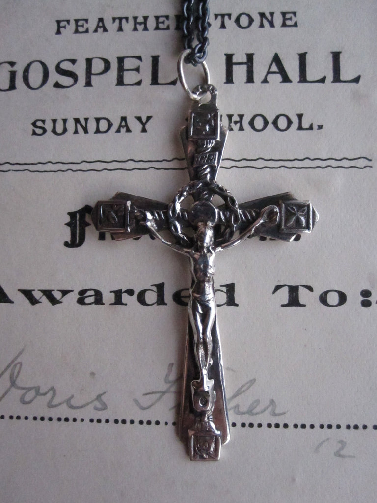 WDTS Oxidised 925 Silver ornate crucifix necklace oxidised