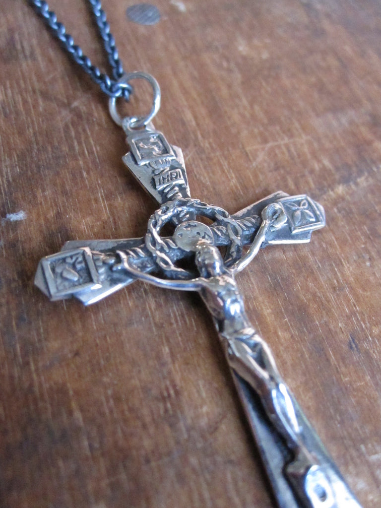 WDTS Oxidised 925 Silver ornate crucifix necklace oxidised
