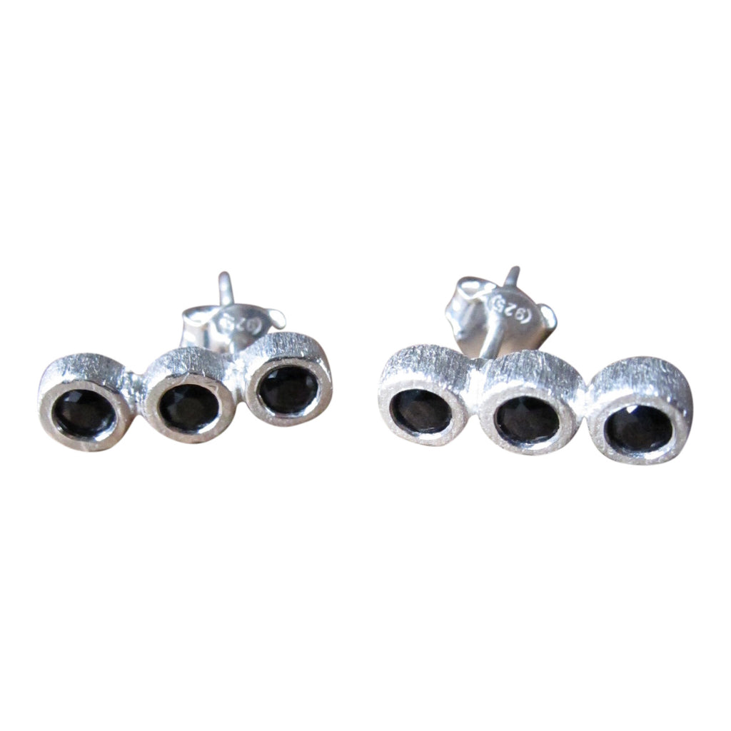 925 Silver Triple Onyx Earrings