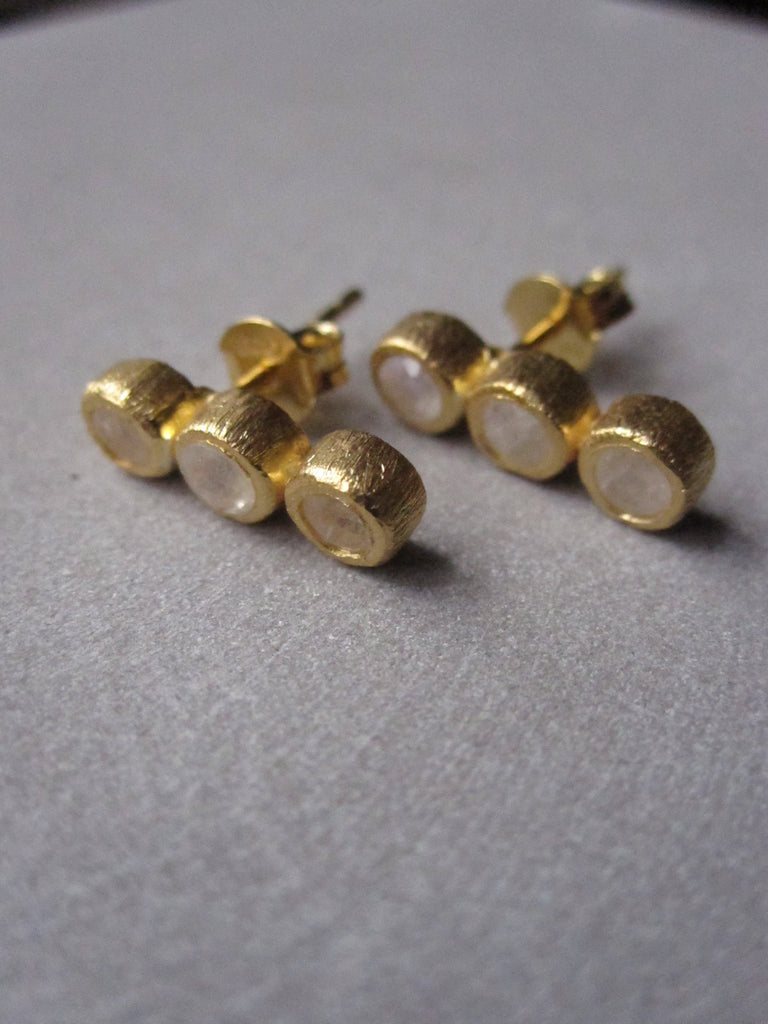 Triple Moonstone Earrings - Gold plated silver
